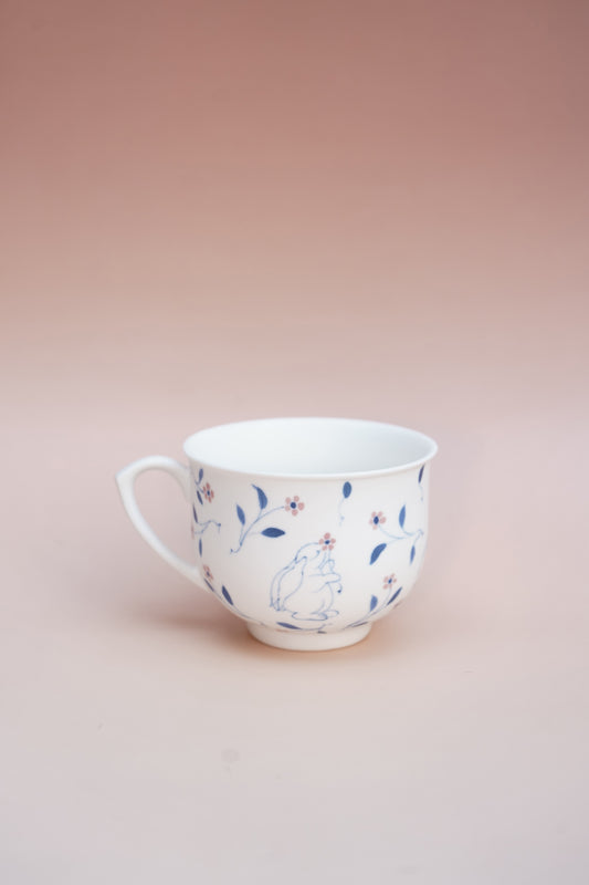 Rabbit and Floral Theme Handmade Cup, Handmade, Hand pained, Ceramic Cup, Tea Lovers, Holiday Gift, Kitchen Gift, Housewarming Gift