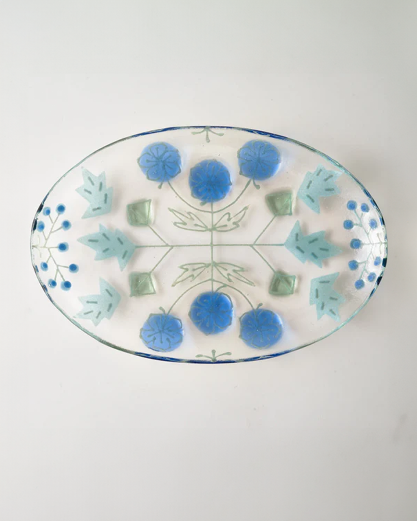 Blue Flower Glass Plate